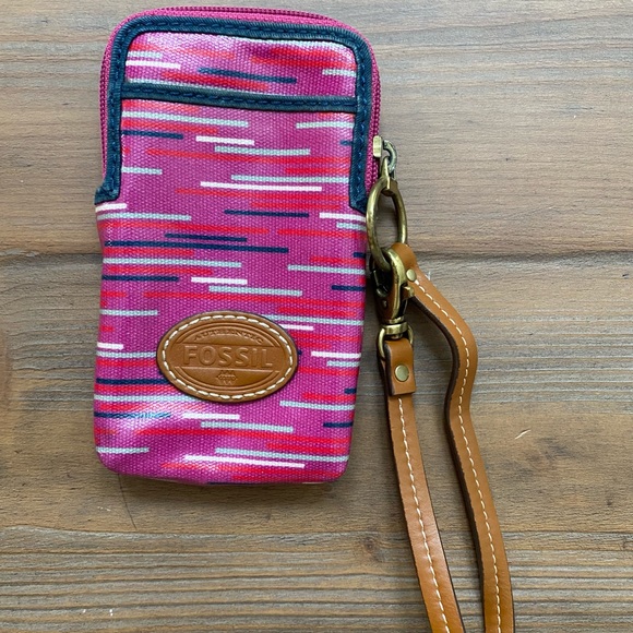 Fossil Phone Wallet Wristlet Pink with Multicolors - Picture 1 of 3